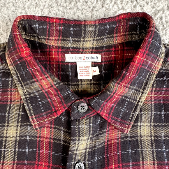 Carbon 2 Cobalt Shirt Men's Medium Plaid Flannel Button Up Lined Mid Weight - Picture 3 of 8